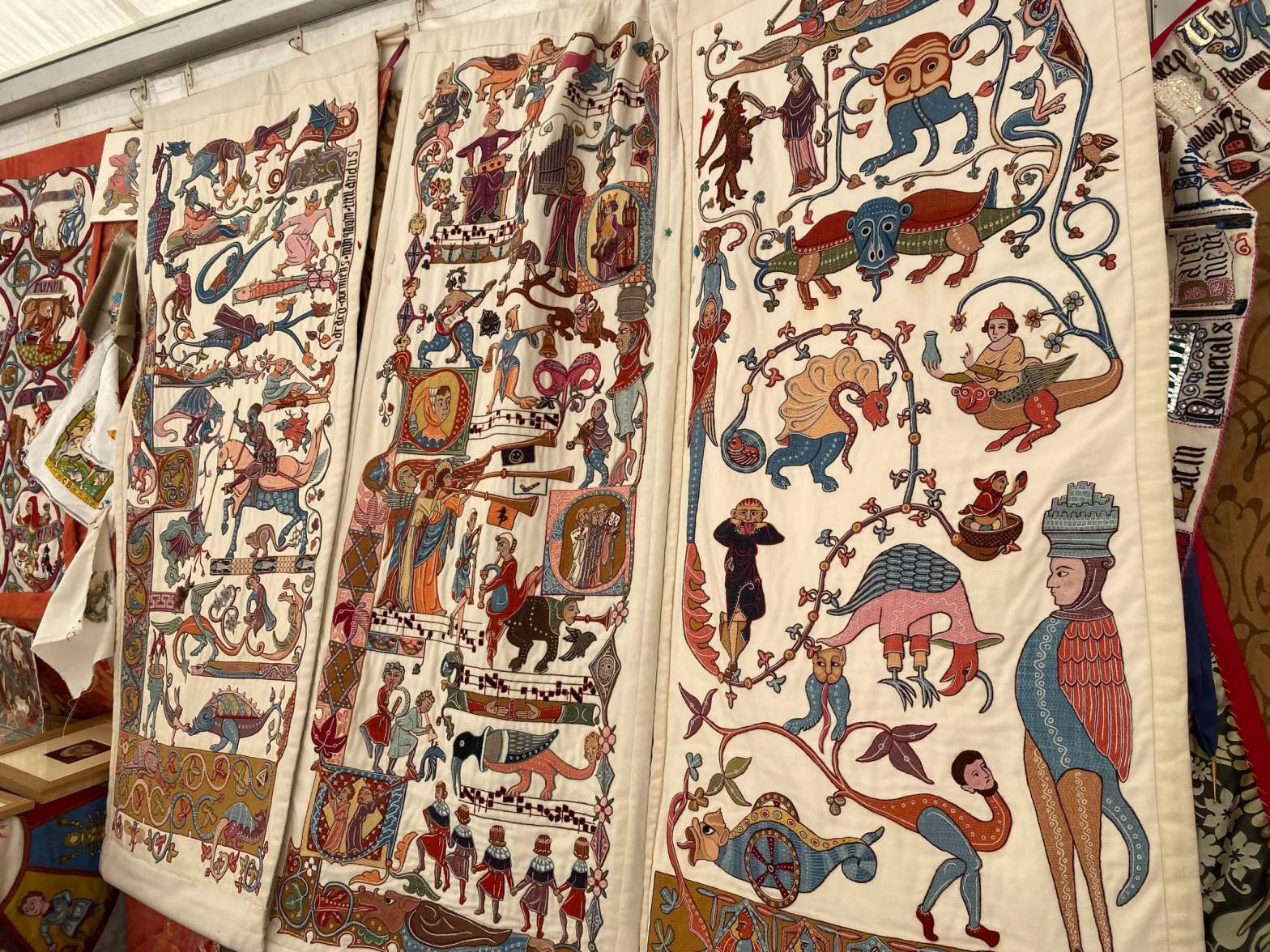 Medieval style tapestries being displayed at the IMC, Leeds University 2024