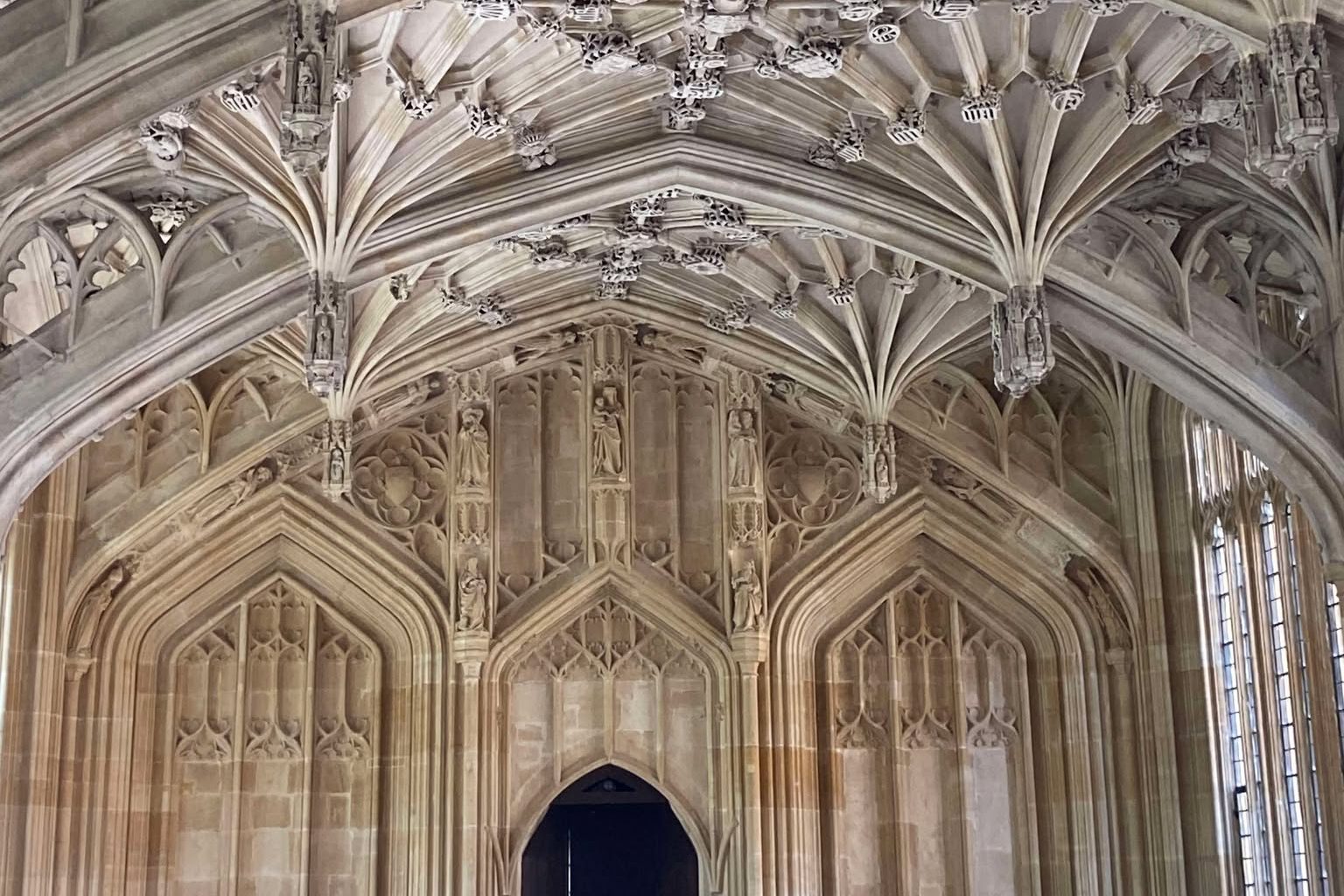intricate ceiling carving in a college at oxford university